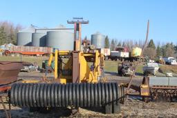 TILE PLOW, PULL TYPE, DUAL WHEELS, 4" TO 6" BOOT, REEL HOLDS APPROX 3000' ROLL OF 4" TILE,