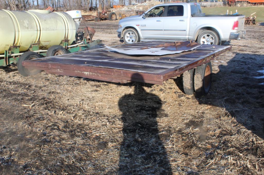 STEEL DECK TRAILER, SINGLE AXLE, DUAL TRUCK TIRES, TILT DECK, SOLD WITH STONE BOAT