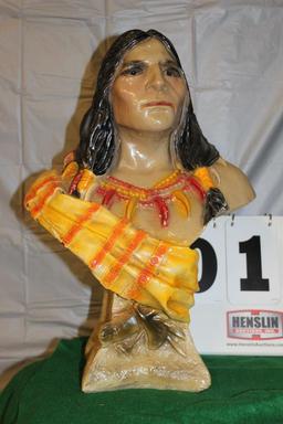 CERAMIC NATIVE AMERICAN STATUE, APPROX. 17 1/2" HIGH