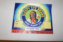 (2) 'SLEEPY EYE BRAND' EGG ADVERTISING FROM A. J. PIETRUS AND SONS CO. PAPER ADVERTISING AND