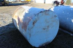 500 GALLON FUEL BARREL, NO PUMP, WAS USED FOR WASTE OIL, APPROX ABOUT 75 GALLONS IN TANK