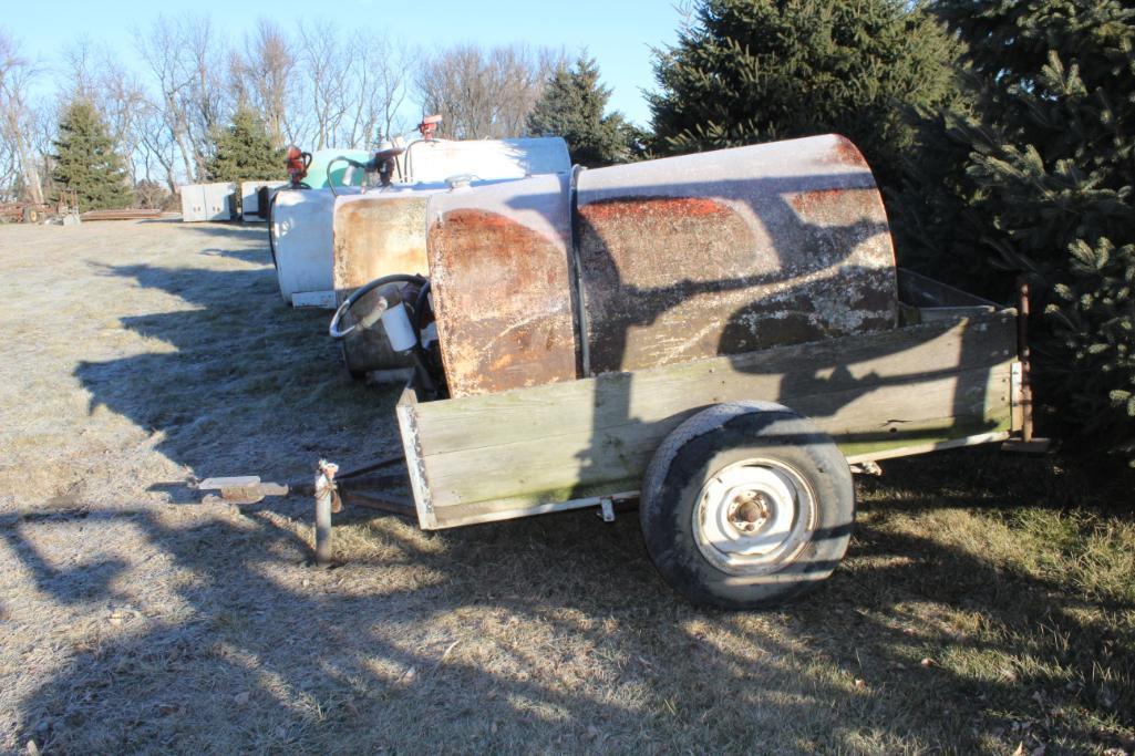 300 GALLON DIESEL BARREL, 12 VOLT FILL-RITE PUMP, 2-AXLE, 42" X 7' TRAILER, NO TITLE