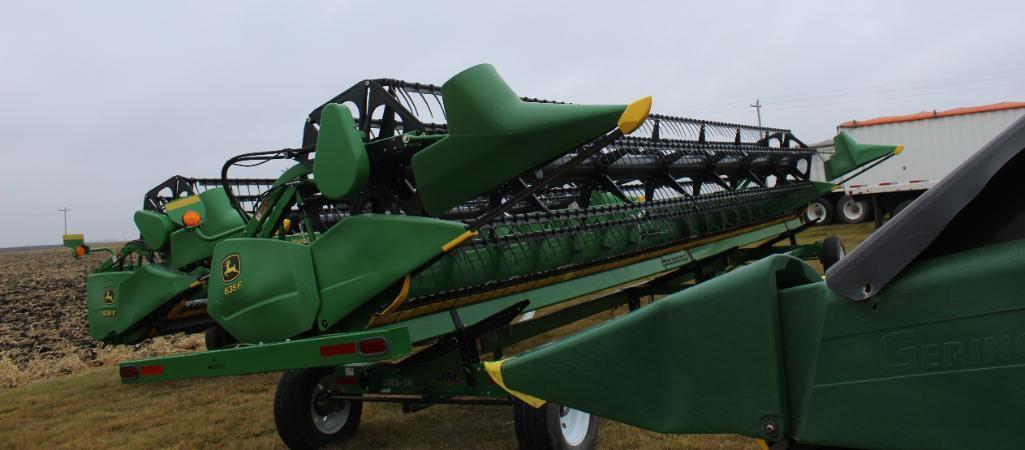 2012 JOHN DEERE 635F HYDRA FLEX, STUBBLE LIGHTS, SINGLE POINT HOOKUP, LO DAM, FORE/AFT,