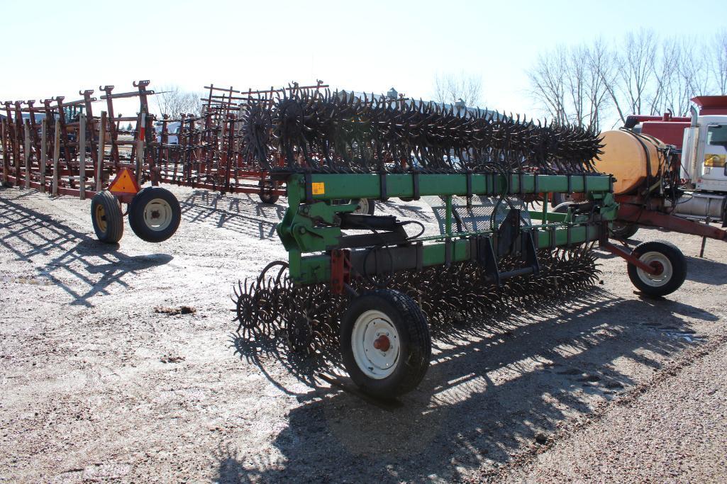 Rotary Hoe, 30', John Deere Flat Fold Bar, with M&W Standards, 2 Front Gauge Wheels