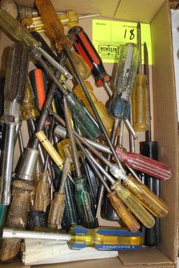 ASSORTED SCREWDRIVERS, BOXED END AND OPEN END WRENCHES