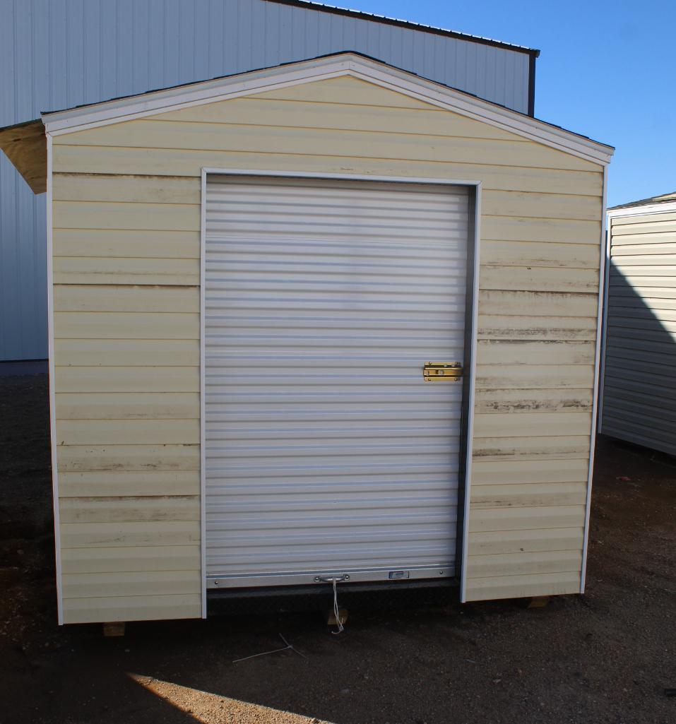 NEW 8' X 12' STORAGE SHED, VINYL SIDING, 4' ROLLUP DOOR