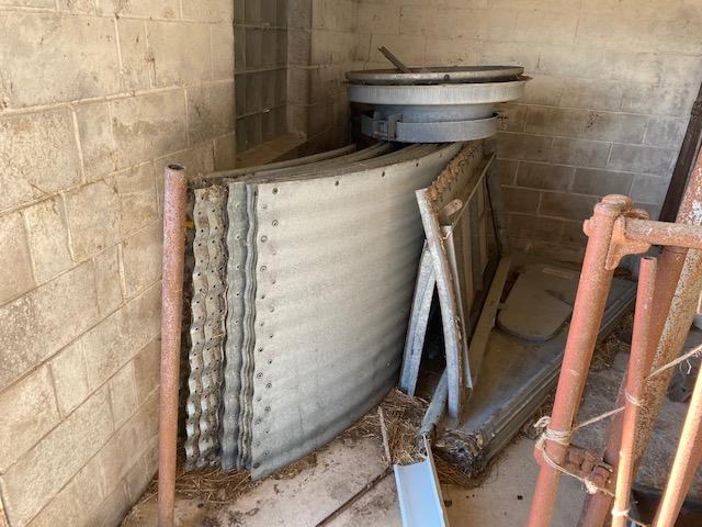 APPROX 3000 BUSHEL GRAIN BIN TAKEN DOWN, STORED INSIDE BARN, NOT SURE IF COMPLETE