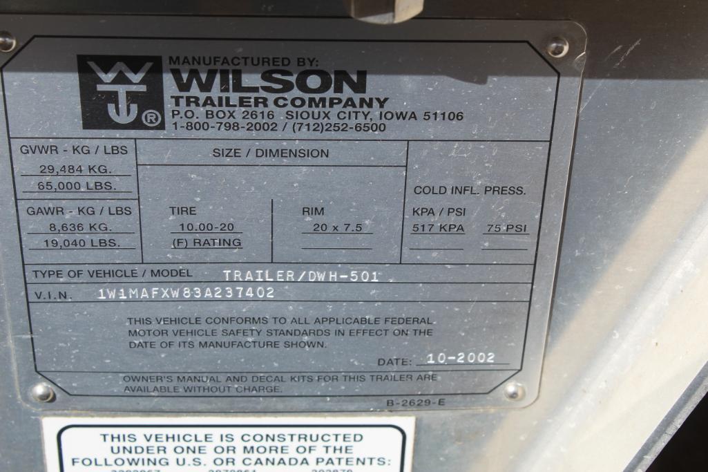 *** 2003 Wilson 40' DWH Model 501 Pacesetter Ag Hopper Btm Grain Trailer, Purchased New,