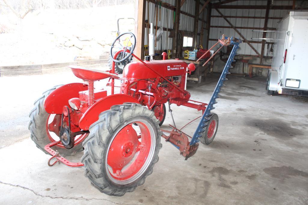 FARMALL CUB TRACTOR, HAS BEEN RESTORED, MID SICKLE MOWER SELLS SEPARATELY