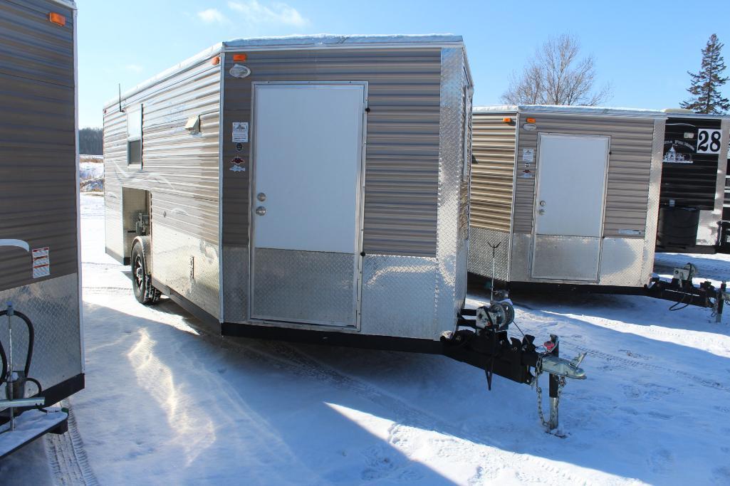 *** 2019 8' X 17'V AMERICAN SURPLUS ICE CASTLE FISH HOUSE, GS TRAILERS SINGLE AXLE CRANK DOWN FRAME,