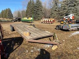 JOHN DEERE 201 8' X 28' IMP TRAILER, SQUARE TUBE, GOOD WHEEL LOCKS, DECK PLANKS, TIRES