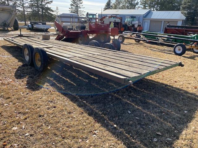 JOHN DEERE 201 8' X 28' IMP TRAILER, SQUARE TUBE, GOOD WHEEL LOCKS, DECK PLANKS, TIRES