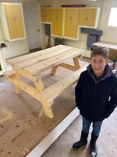 Children-size picnic table & summertime snack pack, built by Jack & Matt Haubrich. Jack Haubrich is