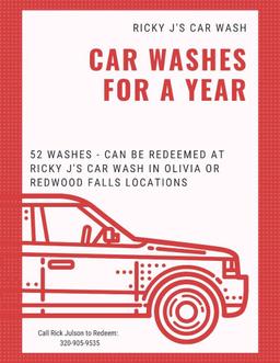 Car Washes for 1 year (52 - $10.00 Deluxe Washes) Donated by Ricky J's Car Wash