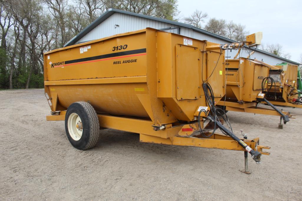 KNIGHT 3130 REEL AUGER FEEDER WAGON, 3 AUGERS, LEFT HAND DISCHARGE, WEIGH TRONIX 615 MONITOR,