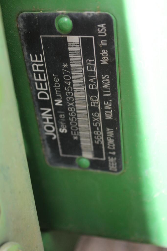 JOHN DEERE 568 ROUND BALER, 5' PICKUP, NET WRAP OR TWINE TIE, AUTO PUSH OFF, 540 PTO,