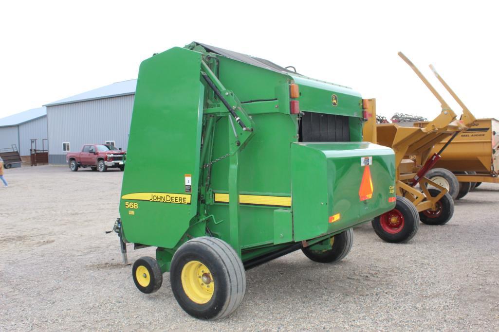 JOHN DEERE 568 ROUND BALER, 5' PICKUP, NET WRAP OR TWINE TIE, AUTO PUSH OFF, 540 PTO,