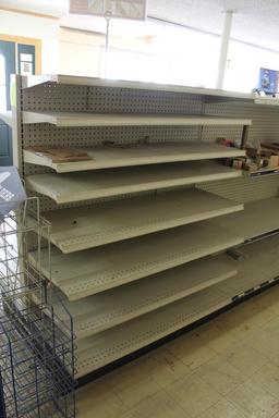 3 SECTION OF LOZIER SHELVING WITH SHELVES, ONE MONEY