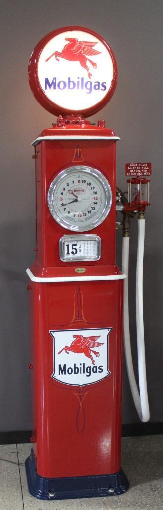 1934 Mobil Gas Clock Face Gas Pump, Made By Bennett, Restored, Lighted Globe,