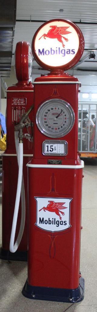 1934 Mobil Gas Clock Face Gas Pump, Made By Bennett, Restored, Lighted Globe,