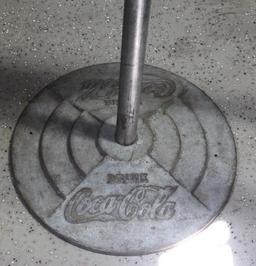 30" Round Coca-Cola Double Sided Lollipop Porcelain Sign, Cast Base, "Drink Coca-Cola"