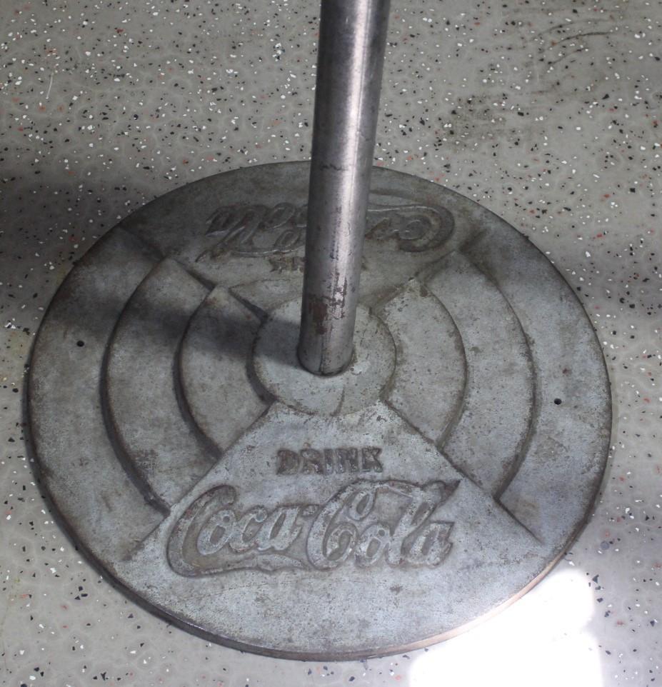 30" Round Coca-Cola Double Sided Lollipop Porcelain Sign, Cast Base, "Drink Coca-Cola"