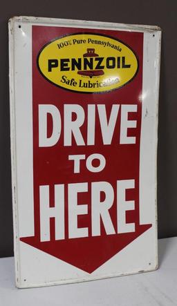 18"x30" Pennzoil Drive to Here Single Sided Metal Sign