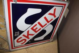 48"x48" SKELLY, Double Sided Porcelain Sign, 76x68" Overall Size, with Pipe Holder and