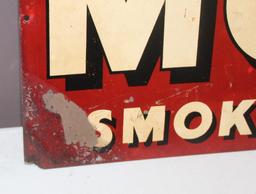 11.5"x34" "Model Smoking Tobacco" Single Sided Tin Sign, 2 Corners Have Damage
