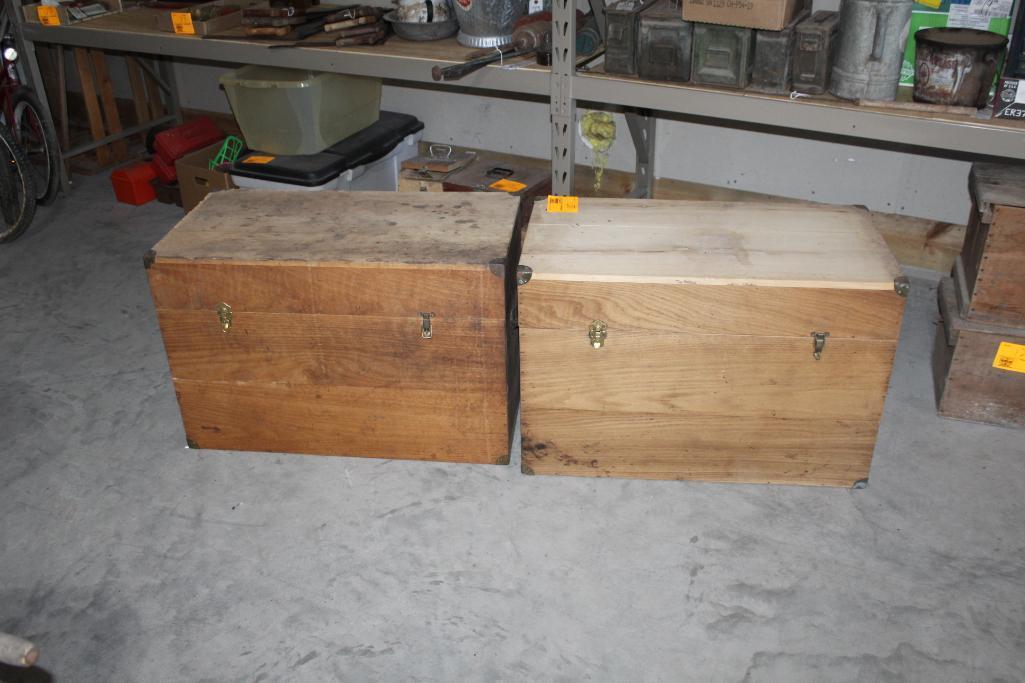 (2) 17" X 33" X 22" WOOD STORAGE BOXES WITH REMOVABLE TRAYS