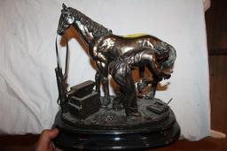 Ferrier & Horse Sculpture on base, by rosa 2002, 12"hx12"