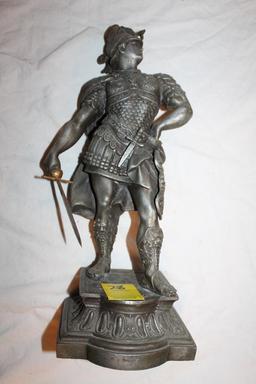 Roman Warrior Sculpture, Metal, 16"