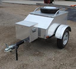 28 1/2" X 46" TWO WHEEL MOTORCYCLE TRAILER, WITH APPROX 12" X 16" DIAMOND PLATE ALUM BOX,