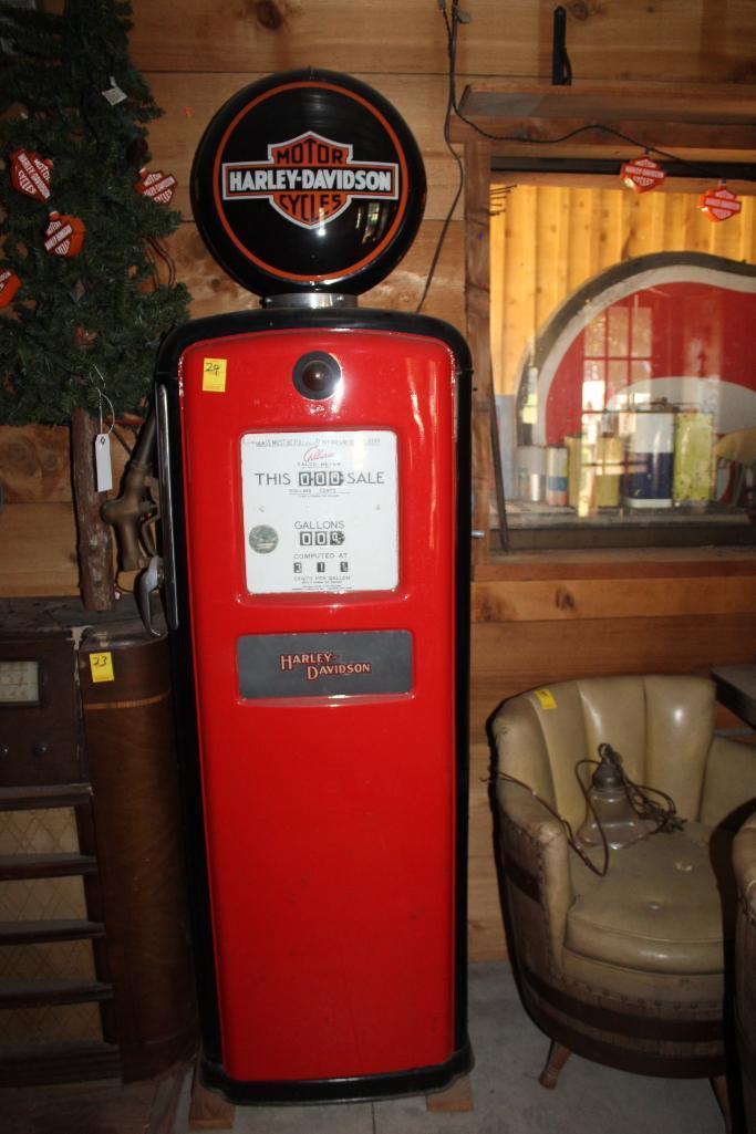 Gilbertson Model 996A8 Gas Pump with Harley Davidson Plastic Globe and Glass Inserts