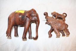 (2) Wood Carved Elephant Art