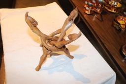 Wood One Piece Carved 3 Piece Bowl Stand