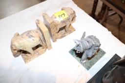 (2) Sets Stone Elephant Book Ends, Stone Elephant