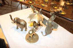 (5) pcs, Elephant Figurines, brass