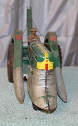 1/16 OLIVER 77 WITH MOUNTED CORN PICKER AND MAN, ONE FRONT WHEEL IS LOOSE