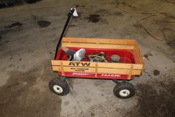 RADIO FLYER WAGON, AIR TIRES, 110 VOLT SMALL AIR COMPRESSOR, (2) BOAT MOTOR PROPELLERS