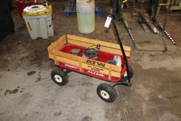 RADIO FLYER WAGON, AIR TIRES, 110 VOLT SMALL AIR COMPRESSOR, (2) BOAT MOTOR PROPELLERS