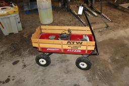 RADIO FLYER WAGON, AIR TIRES, 110 VOLT SMALL AIR COMPRESSOR, (2) BOAT MOTOR PROPELLERS