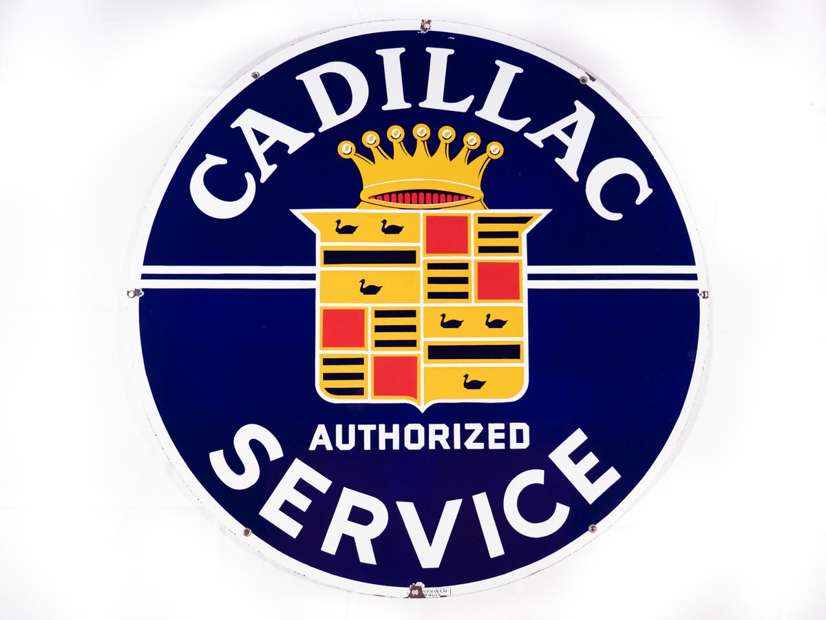 42" Cadillac Service w/ Crest Logo Double Sided Porcelain Sign TAC 9.25