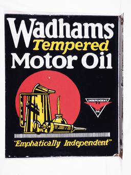 Wadhams Tempered Motor Oil Double Sided Porcelain Flange Sign TAC 9.25