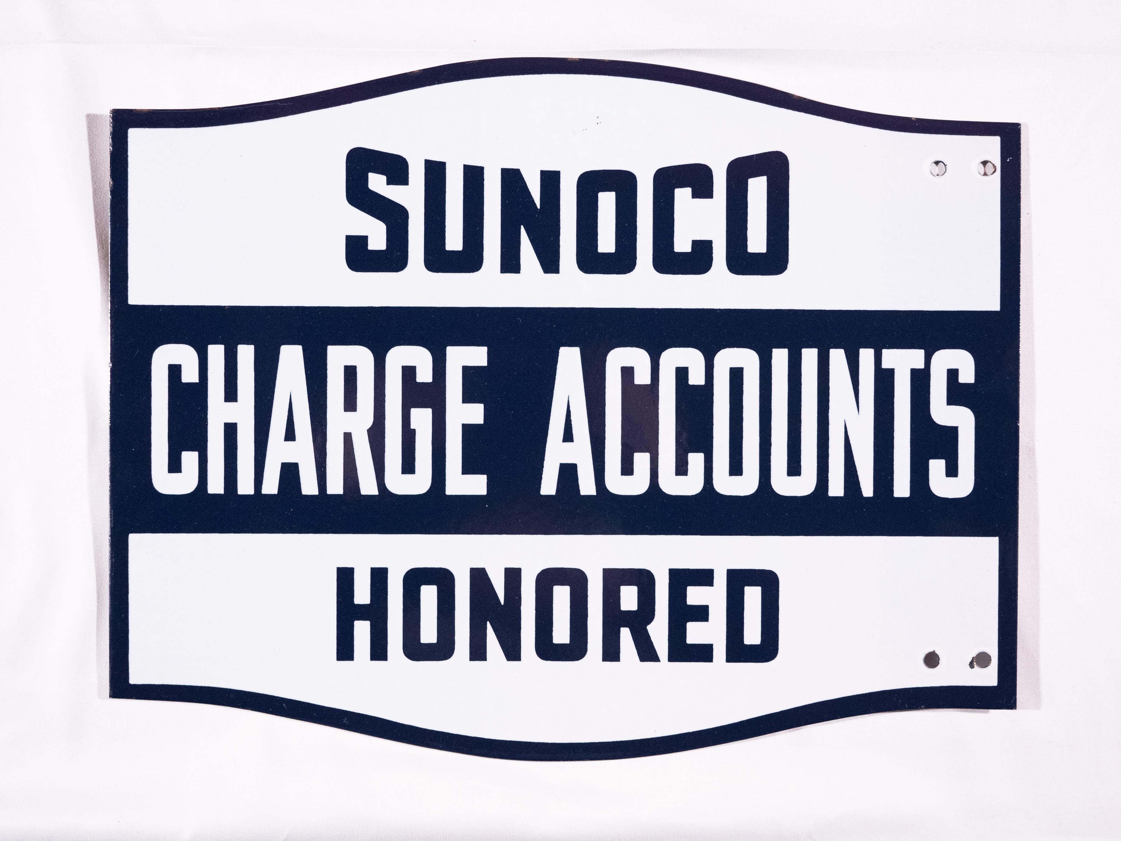 Sunoco Charge Accounts Honored Double Sided Porcelain Sign TAC 9.5