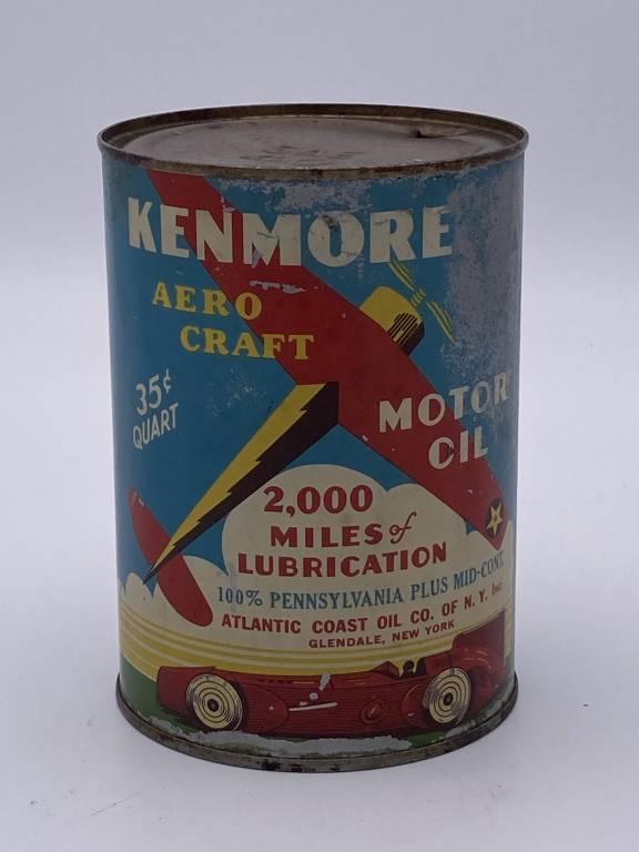 Kenmore Aero Craft Motor Oil 1 Quart Metal Can TAC 7.5