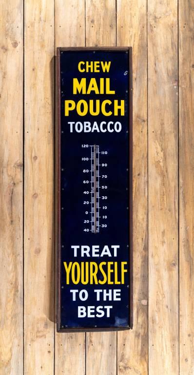 6' Chew Mail Pouch Tobacco Porcelain Thermometer Sign TAC 9+