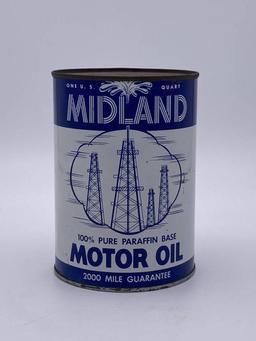 Midland Motor Oil w/ Derrick Logo 1 Quart Metal Can TAC 9