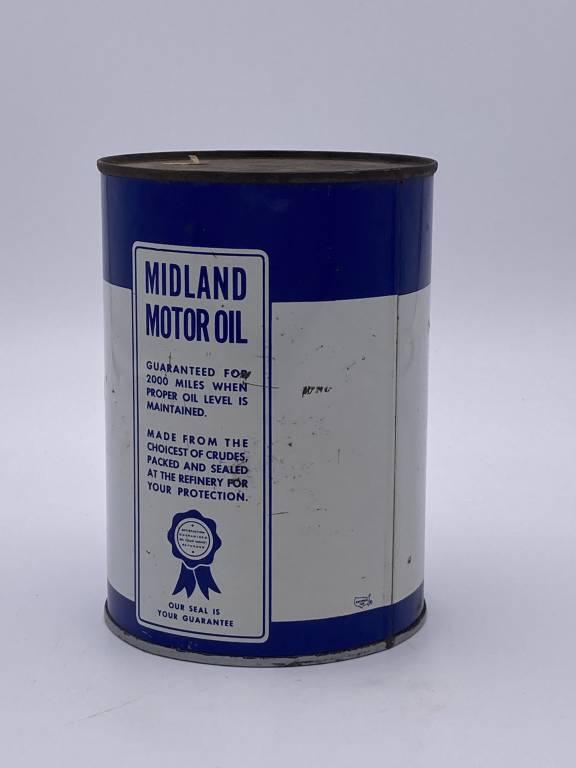 Midland Motor Oil w/ Derrick Logo 1 Quart Metal Can TAC 9