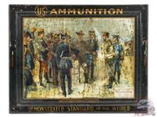 US Ammunition "Demonstrated Standard Of The World" Self Framed Metal Sign